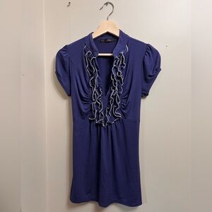 Heart Soul Short Sleeve Ruffled Blouse Women’s Size M Medium Blue